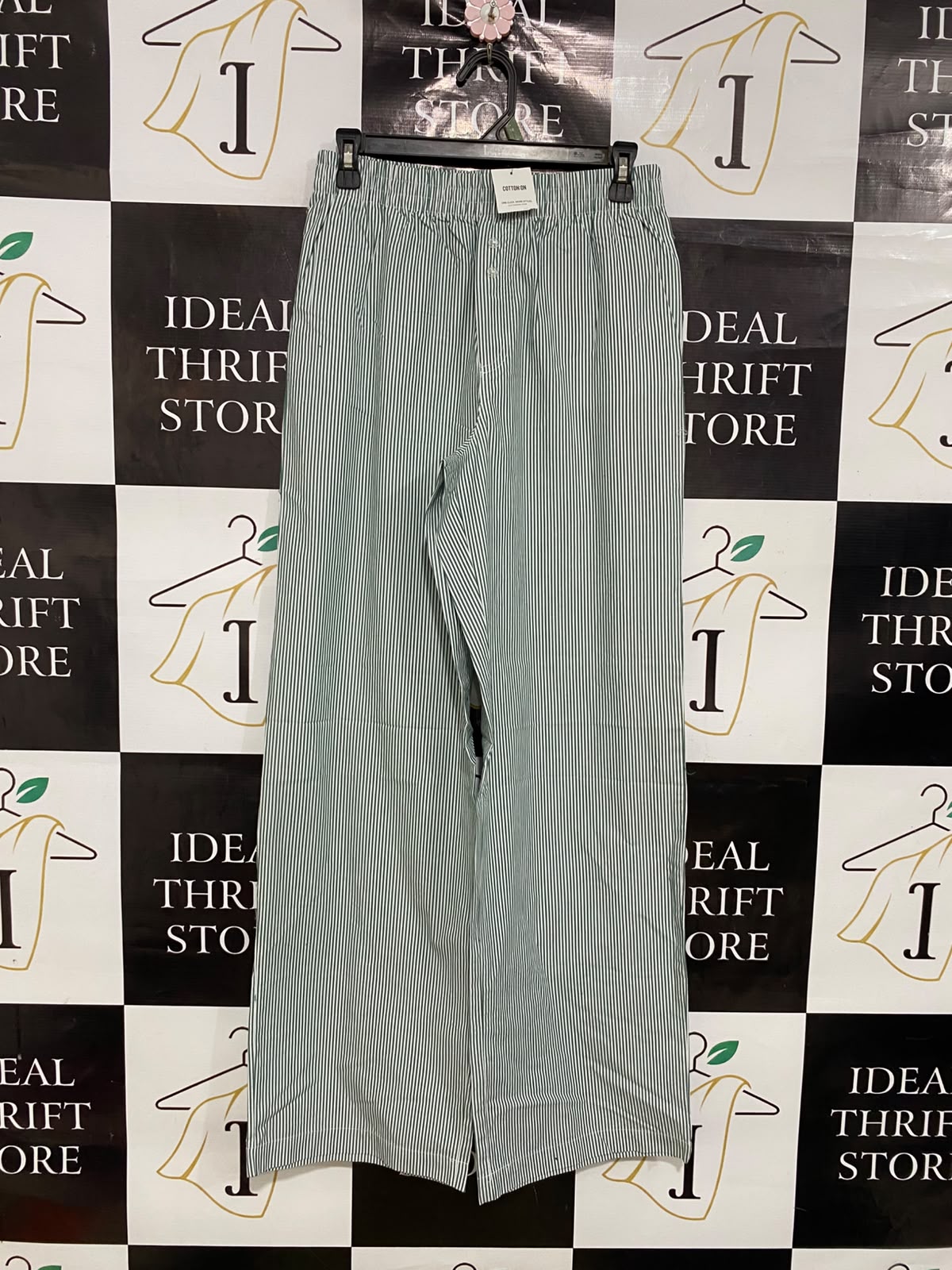COTTON ON |XS| WAIST 24| A40| GREEN STRIPED COTTON LOUNGE UTILITY PANTS