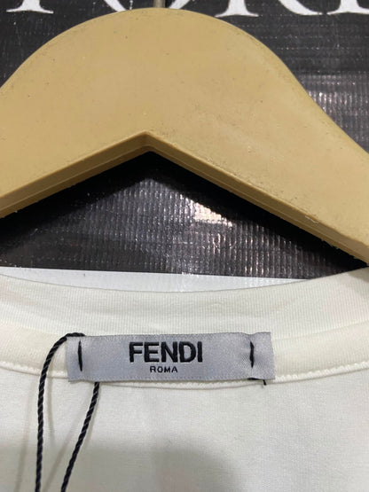 FENDI |S| BUST 16| A40| WHITE SEQUIN HEART LOGO UTILITY T-SHIRT