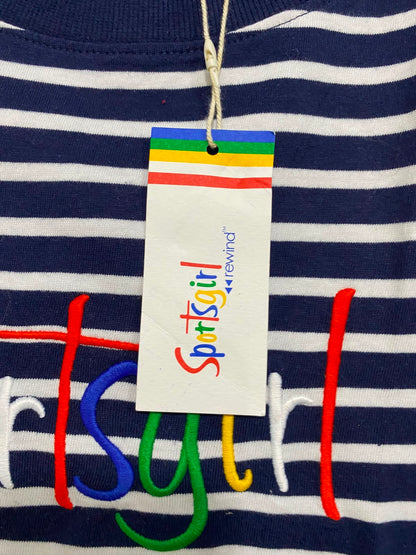 SPORTSGIRL |S| BUST 18| A40| NAVY STRIPED EMBROIDERED UTILITY T-SHIRT
