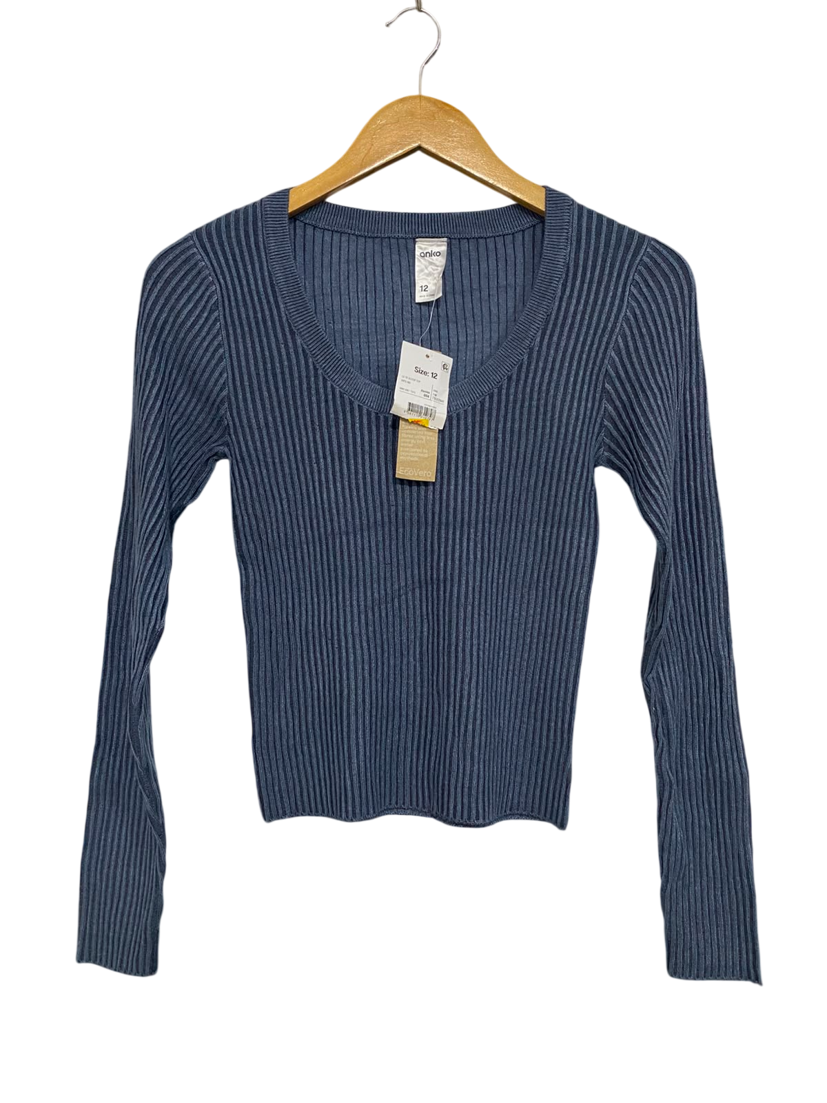 ANKO |S| BUST 13| A41| DUSTY BLUE RIBBED LONG-SLEEVE UTILITY TOP