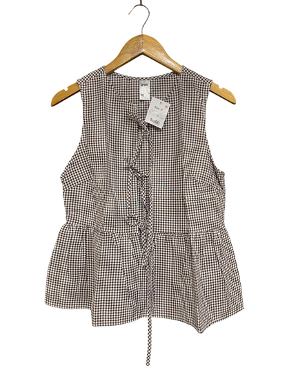 ANKO |M| BUST 17| A41| BROWN GINGHAM TIE-FRONT PEPLUM UTILITY TOP