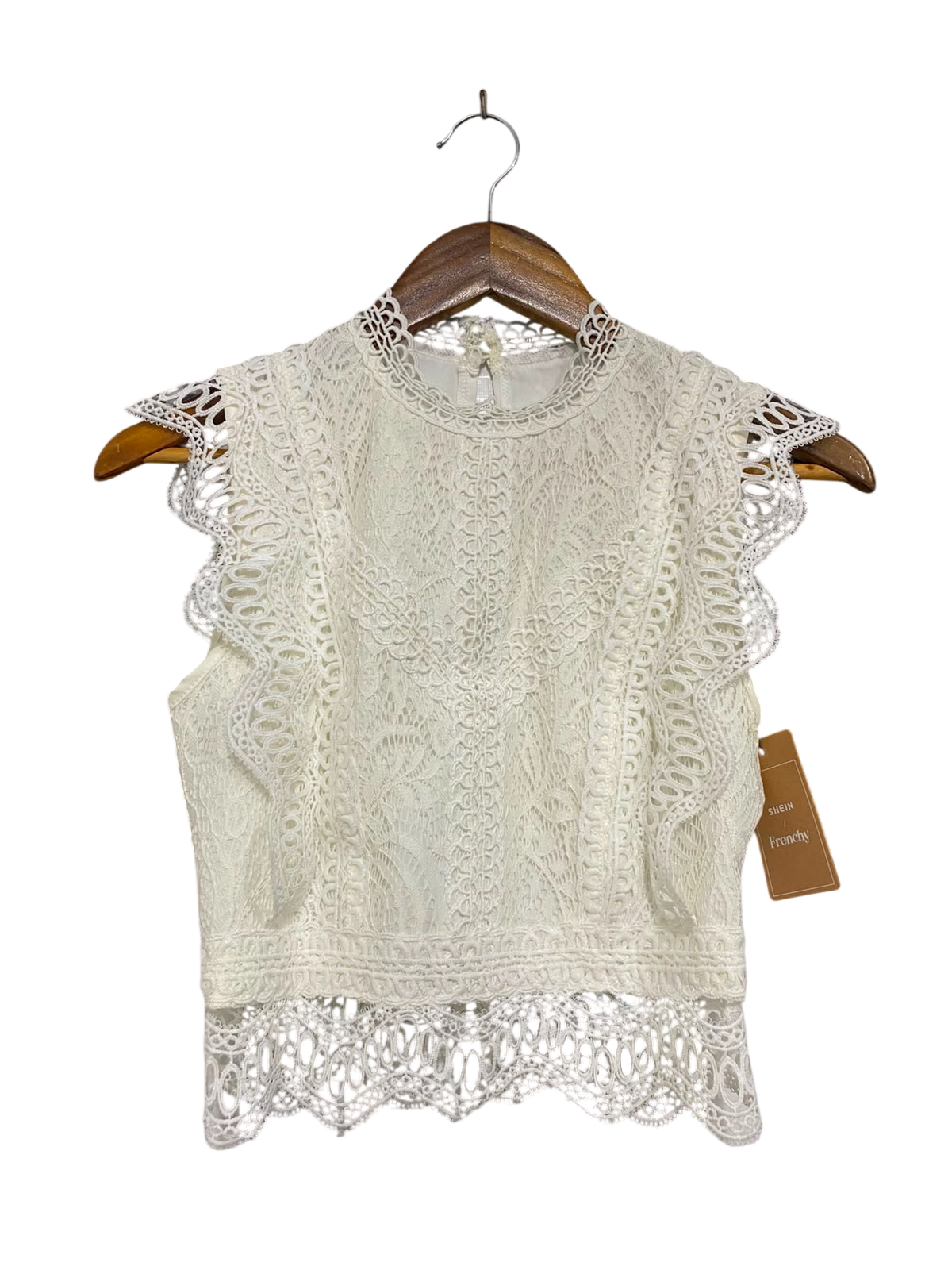 SHEIN |XS| BUST 14| A41| FRENCHY CREAM LACE CROPPED UTILITY TOP