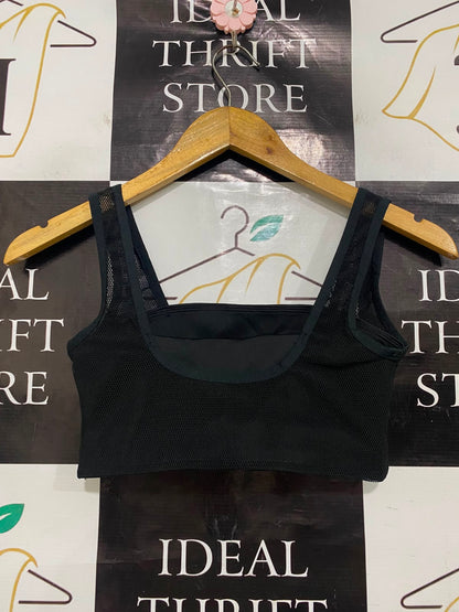 REEBOK |XS| BUST 12| A41| BLACK MESH ATHLETIC UTILITY CROP BRA TOP