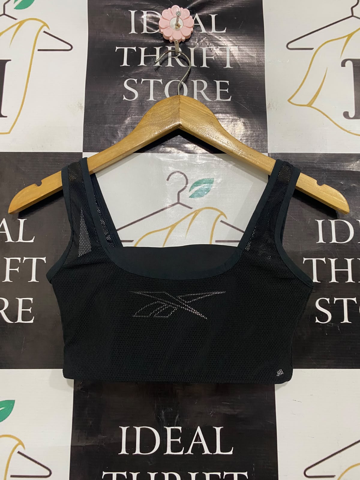 REEBOK |XS| BUST 12| A41| BLACK MESH ATHLETIC UTILITY CROP BRA TOP