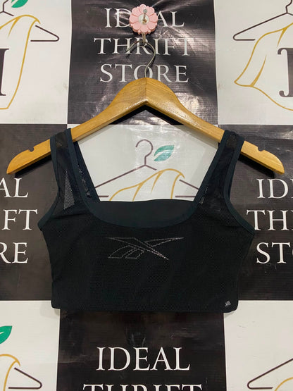 REEBOK |XS| BUST 12| A41| BLACK MESH ATHLETIC UTILITY CROP BRA TOP
