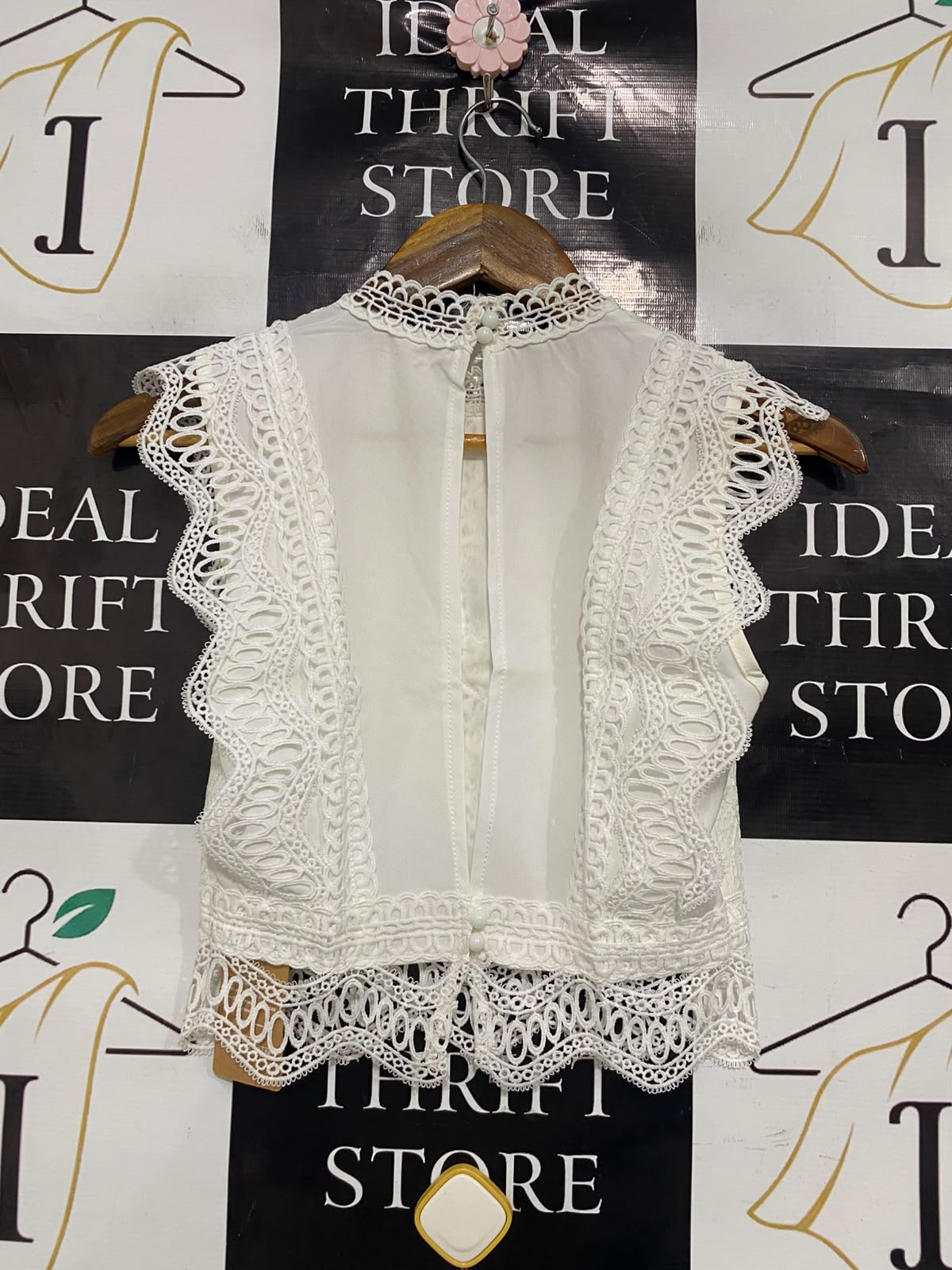 SHEIN |XS| BUST 14| A41| FRENCHY CREAM LACE CROPPED UTILITY TOP
