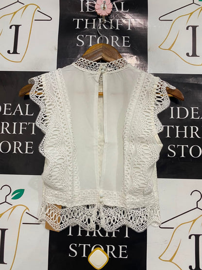 SHEIN |XS| BUST 14| A41| FRENCHY CREAM LACE CROPPED UTILITY TOP