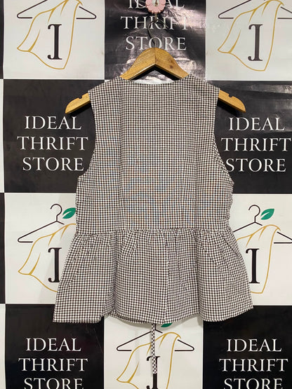 ANKO |M| BUST 17| A41| BROWN GINGHAM TIE-FRONT PEPLUM UTILITY TOP