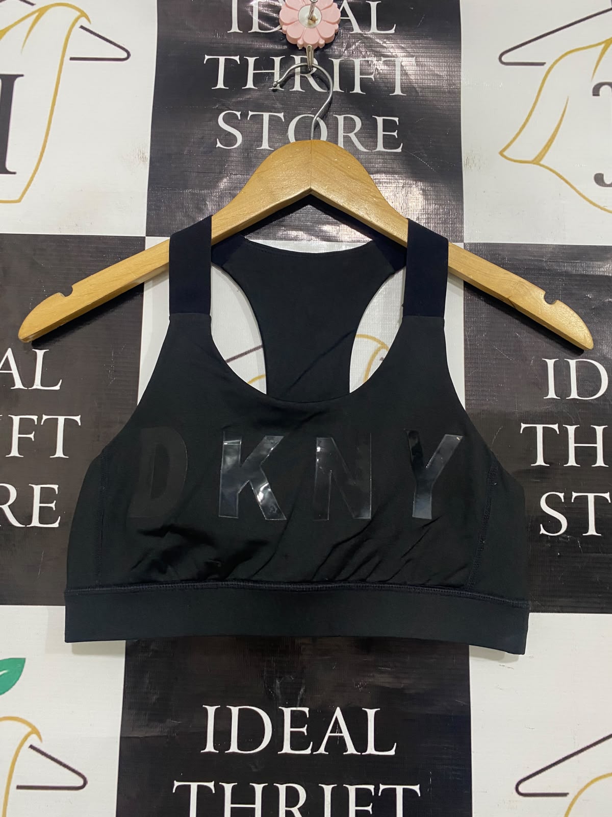 DKNY |S| BUST 13| A41| BLACK GLOSS LOGO ATHLETIC UTILITY SPORTS BRA