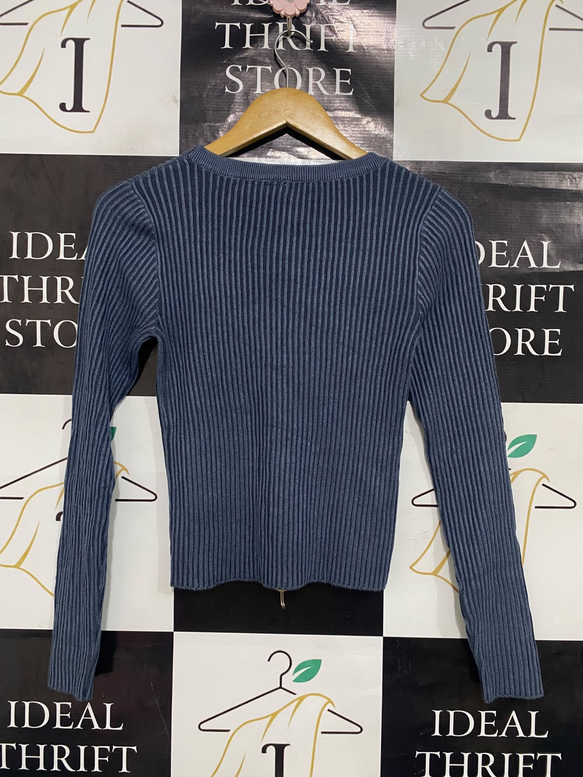 ANKO |S| BUST 13| A41| DUSTY BLUE RIBBED LONG-SLEEVE UTILITY TOP
