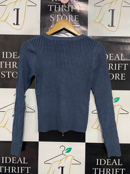 ANKO |S| BUST 13| A41| DUSTY BLUE RIBBED LONG-SLEEVE UTILITY TOP