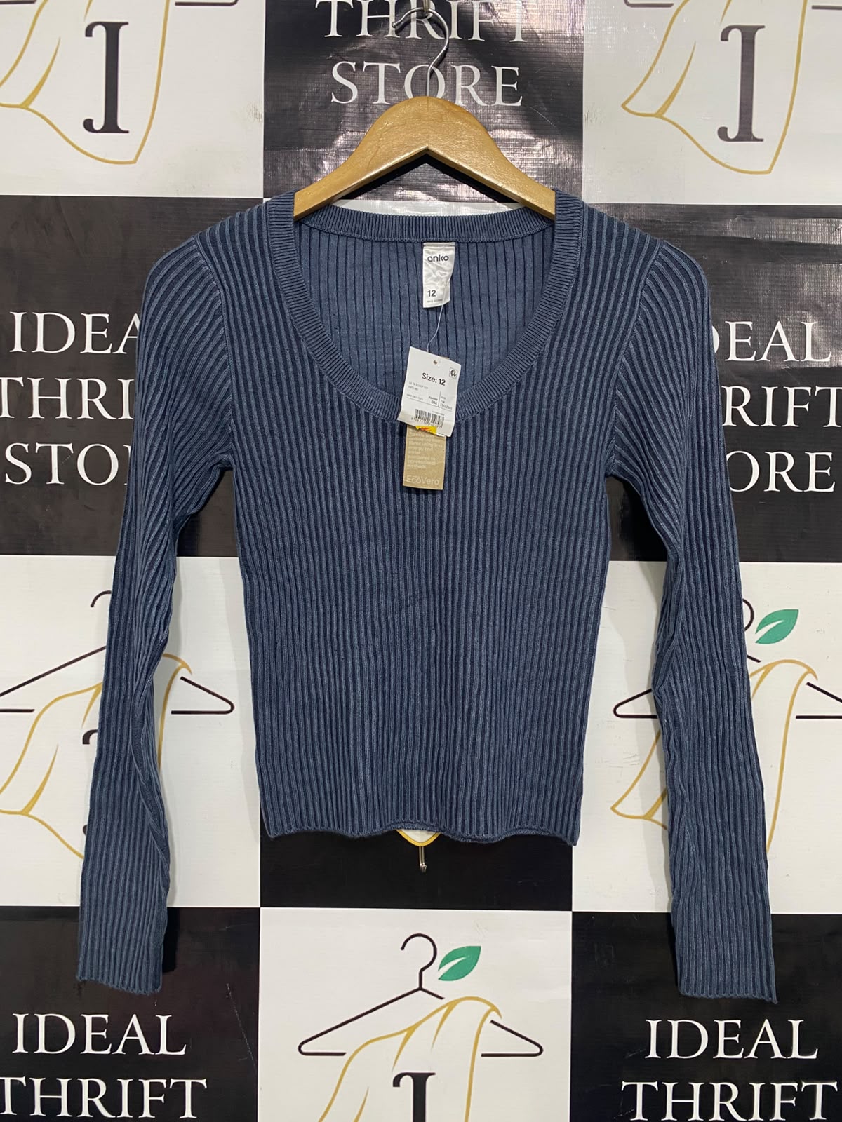 ANKO |S| BUST 13| A41| DUSTY BLUE RIBBED LONG-SLEEVE UTILITY TOP