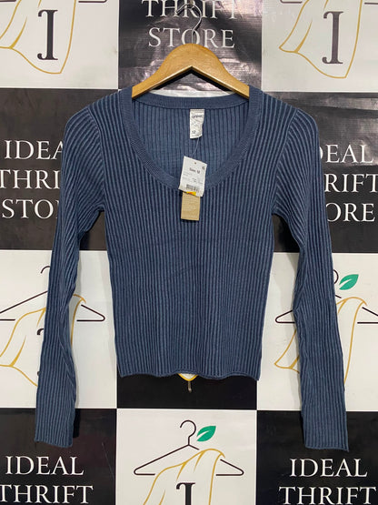 ANKO |S| BUST 13| A41| DUSTY BLUE RIBBED LONG-SLEEVE UTILITY TOP