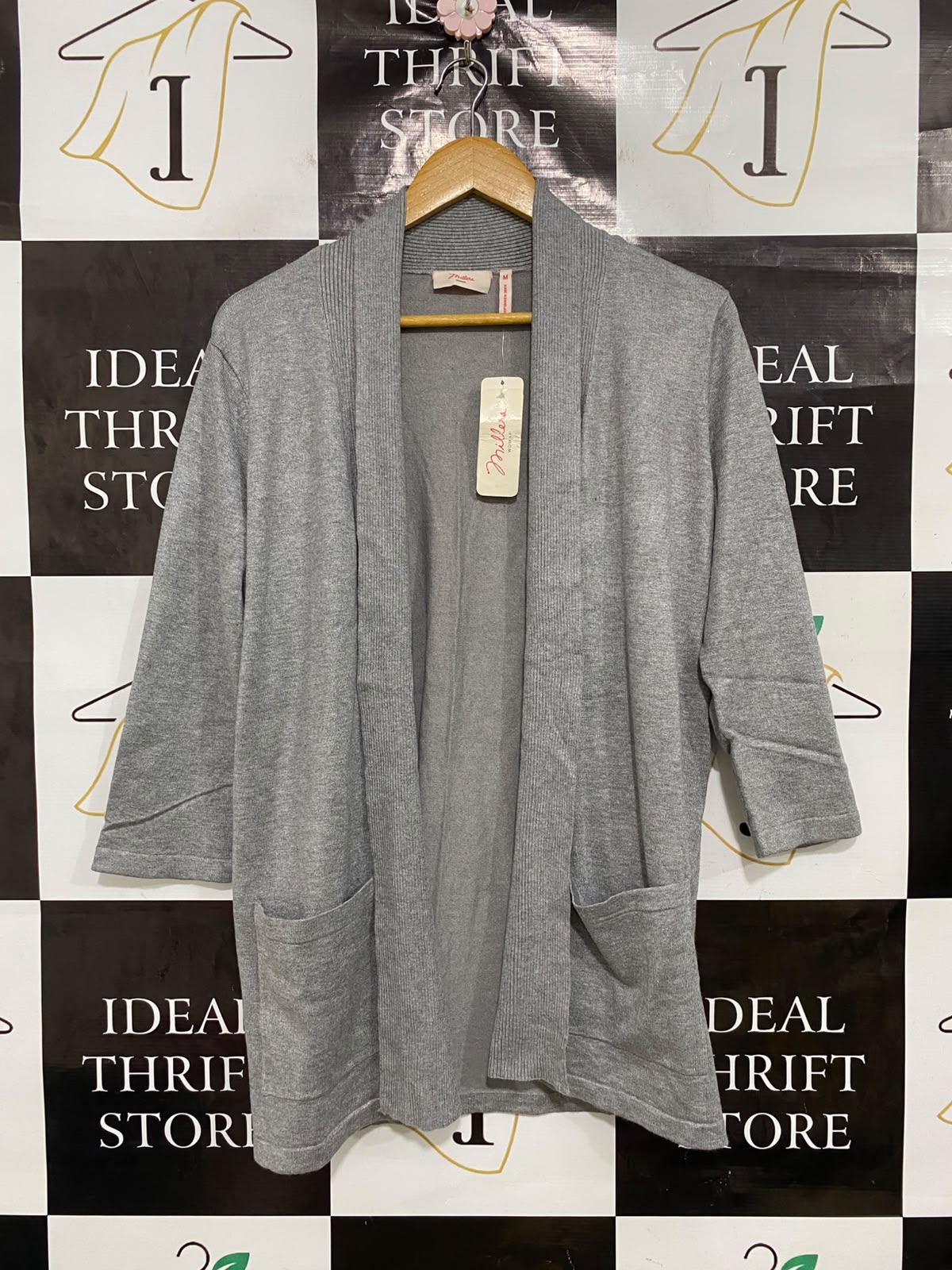 MILLERA |M| BUST 19| A41| GREY OPEN-FRONT KNIT UTILITY CARDIGAN