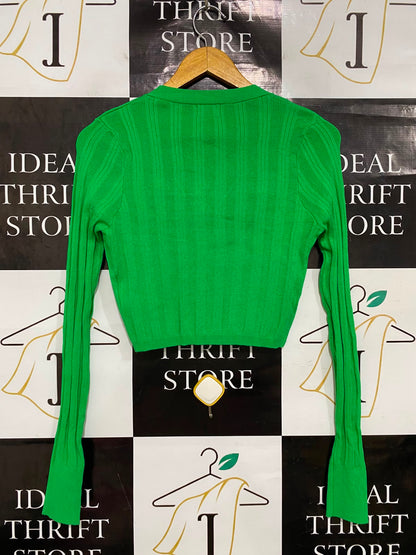 COTTON ON |M| BUST 15| A41| VIBRANT GREEN RIBBED BUTTON-UP UTILITY CARDIGAN