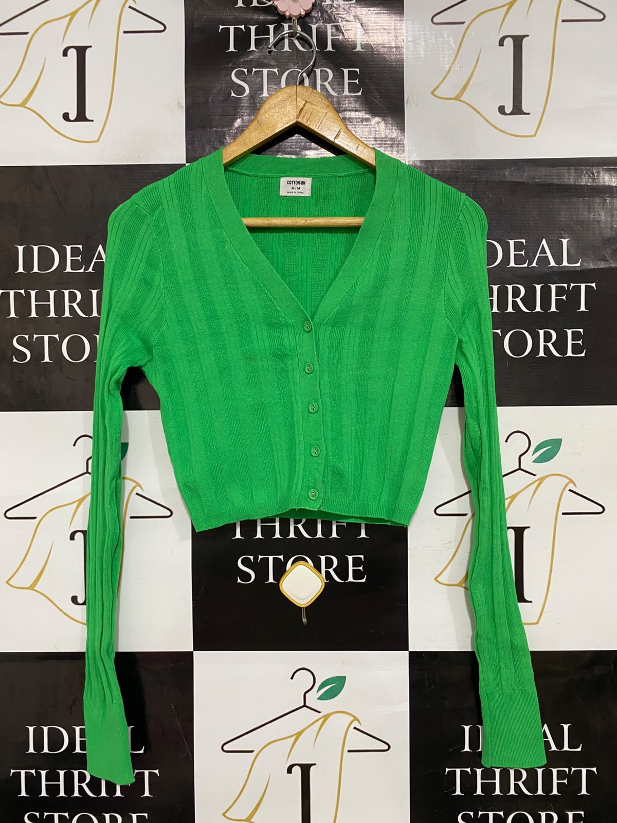 COTTON ON |M| BUST 15| A41| VIBRANT GREEN RIBBED BUTTON-UP UTILITY CARDIGAN