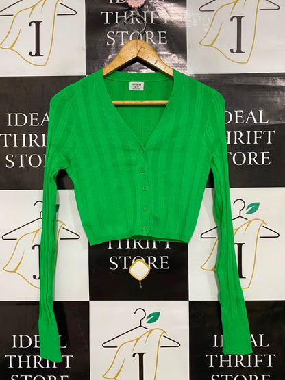 COTTON ON |M| BUST 15| A41| VIBRANT GREEN RIBBED BUTTON-UP UTILITY CARDIGAN