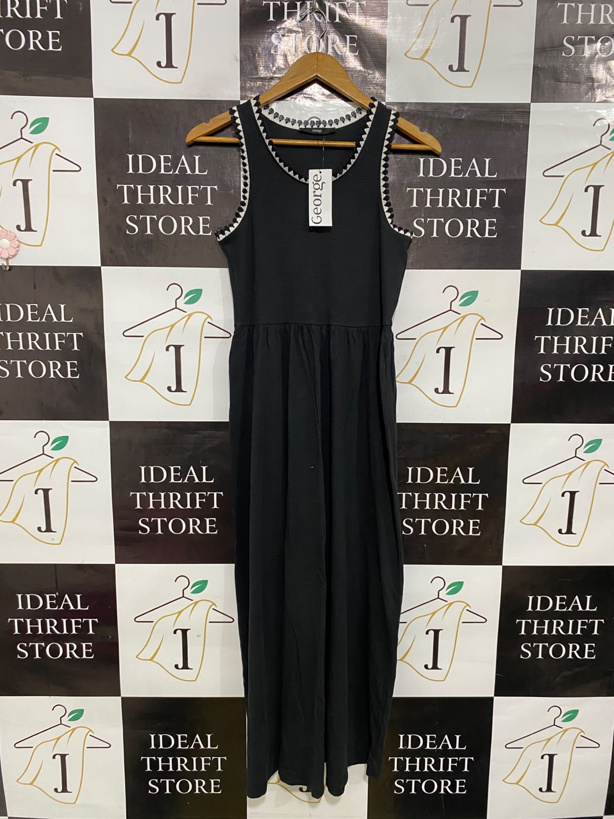 GEORGE |S| BUST 14| A41| BLACK POM-POM TRIM UTILITY MIDI DRESS