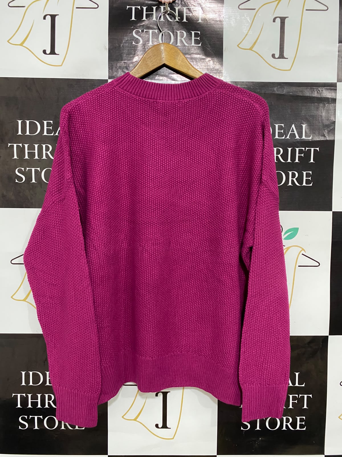 ATMOS & HERE |XL| BUST 24| A41| MAGENTA TEXTURED CREWNECK UTILITY KNIT SWEATER