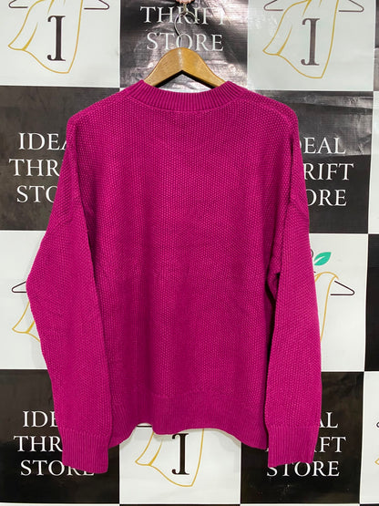ATMOS & HERE |XL| BUST 24| A41| MAGENTA TEXTURED CREWNECK UTILITY KNIT SWEATER