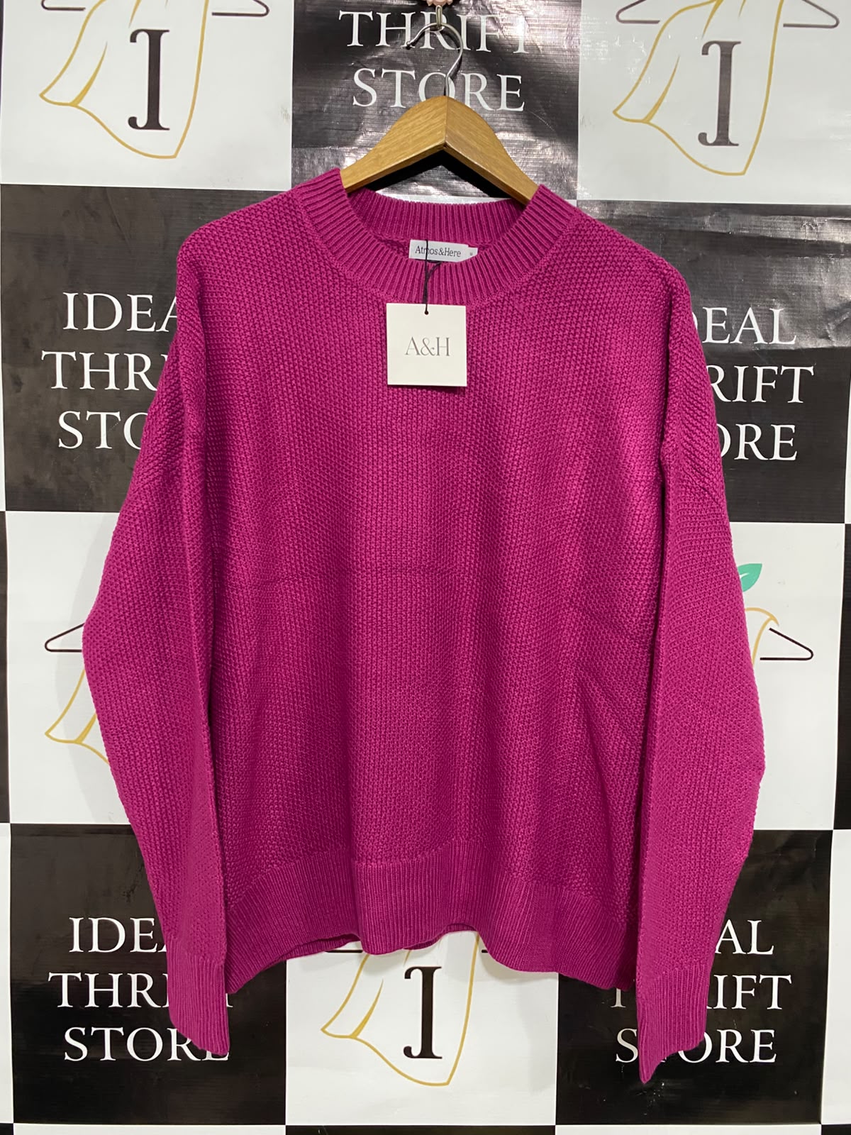 ATMOS & HERE |XL| BUST 24| A41| MAGENTA TEXTURED CREWNECK UTILITY KNIT SWEATER