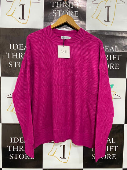 ATMOS & HERE |XL| BUST 24| A41| MAGENTA TEXTURED CREWNECK UTILITY KNIT SWEATER