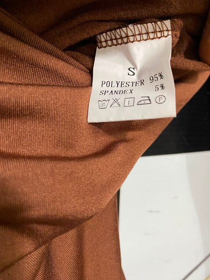|S| BUST 14| A41| BROWN SCOOP-NECK LONG-SLEEVE UTILITY JUMPSUIT