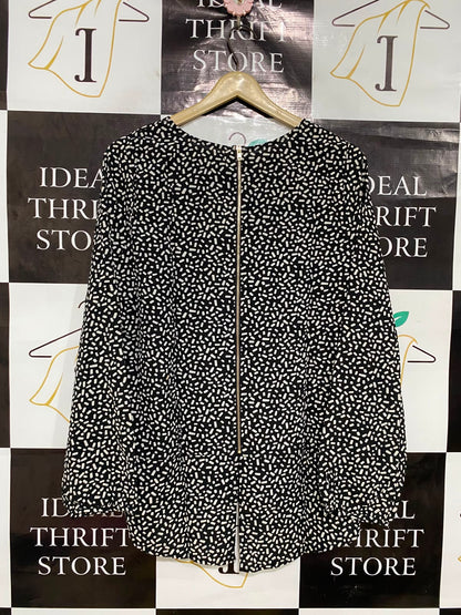 MORACLE |L| BUST 20| A41| BLACK AND WHITE ABSTRACT PRINT LONG-SLEEVE UTILITY BLOUSE