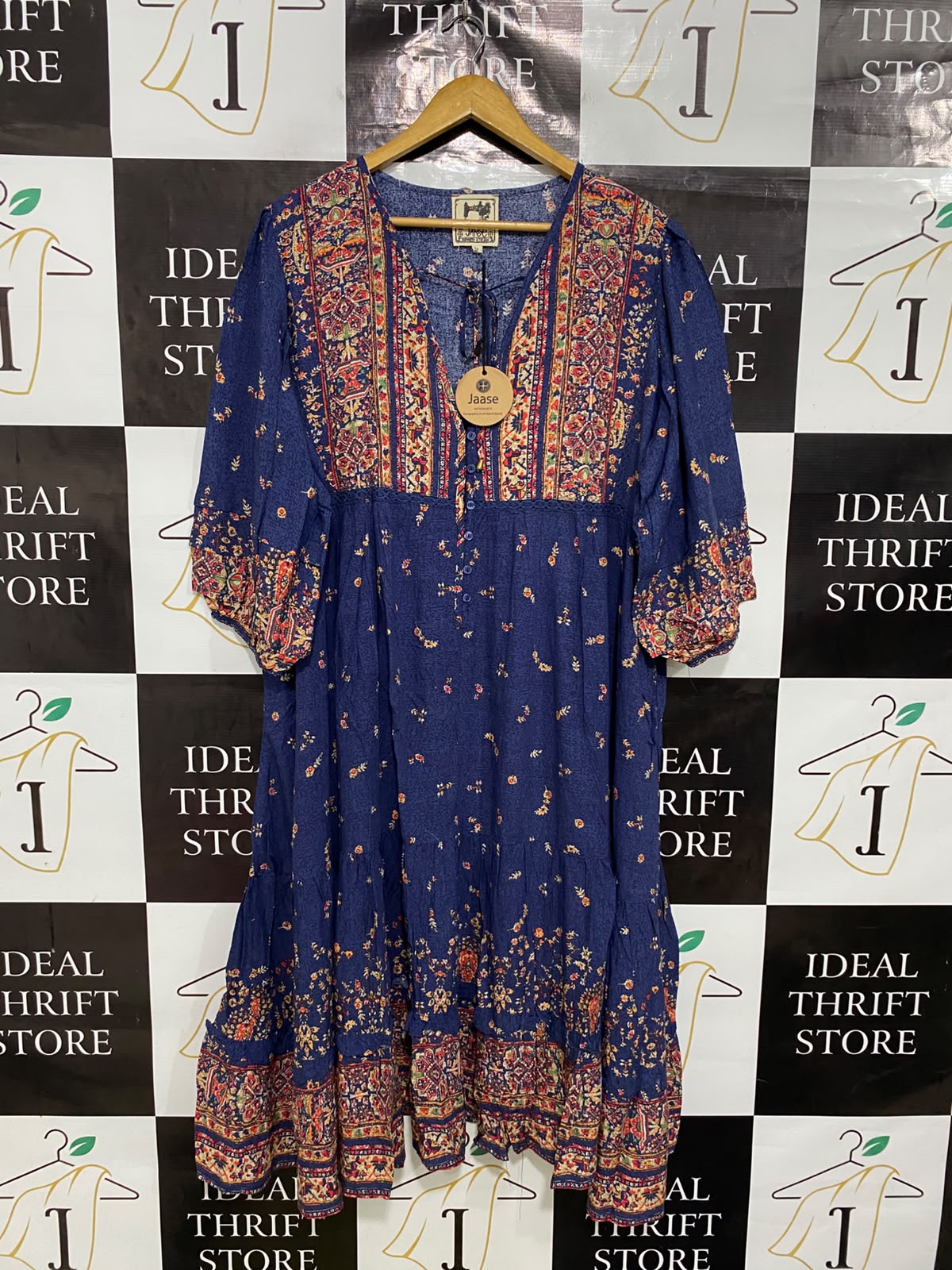 JAASE |L| BUST 22| A41| BLUE BOHEMIAN FLORAL PRINT UTILITY MIDI DRESS