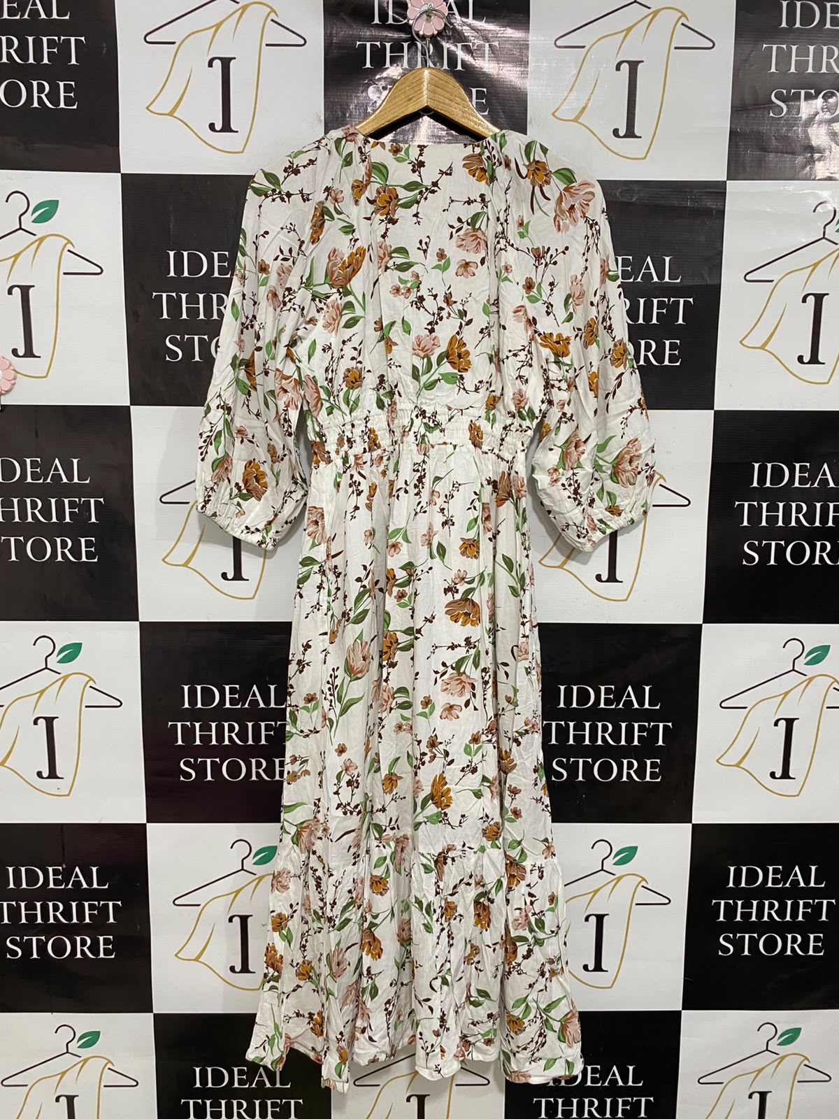 ANKO |S| BUST 15| A41| WHITE AND FLORAL BOTANICAL PRINT UTILITY MIDI DRESS