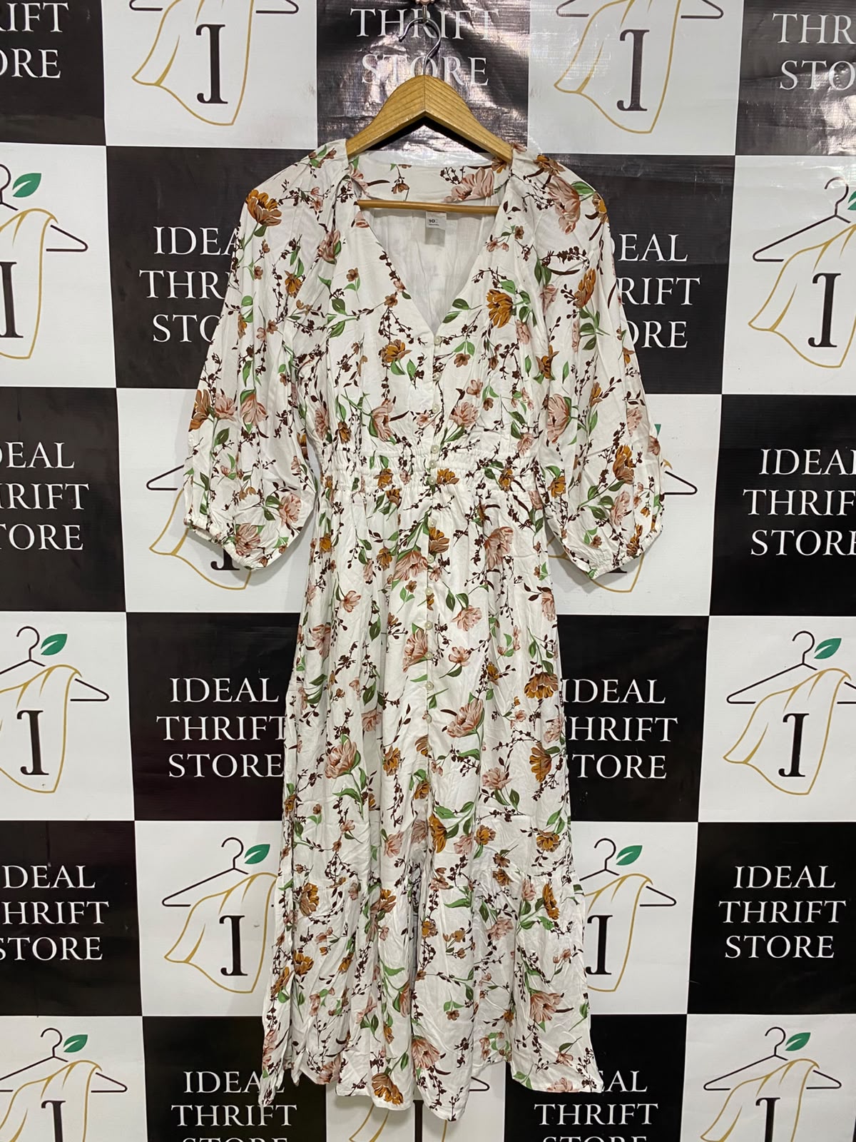 ANKO |S| BUST 15| A41| WHITE AND FLORAL BOTANICAL PRINT UTILITY MIDI DRESS
