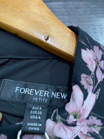 FOREVER NEW |S| BUST 16| A41| BLACK AND PINK FLORAL RUFFLE UTILITY MINI DRESS