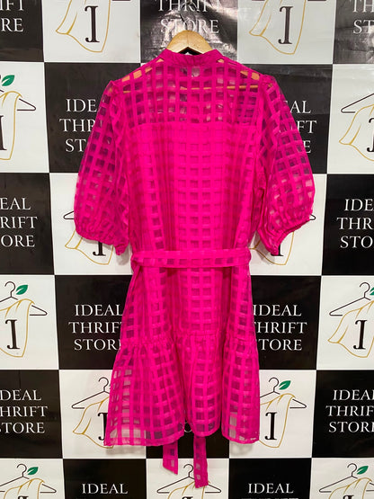 ST FROCK |L| BUST 22| A41| MAGENTA CHECKERED ORGANZA UTILITY TUNIC DRESS