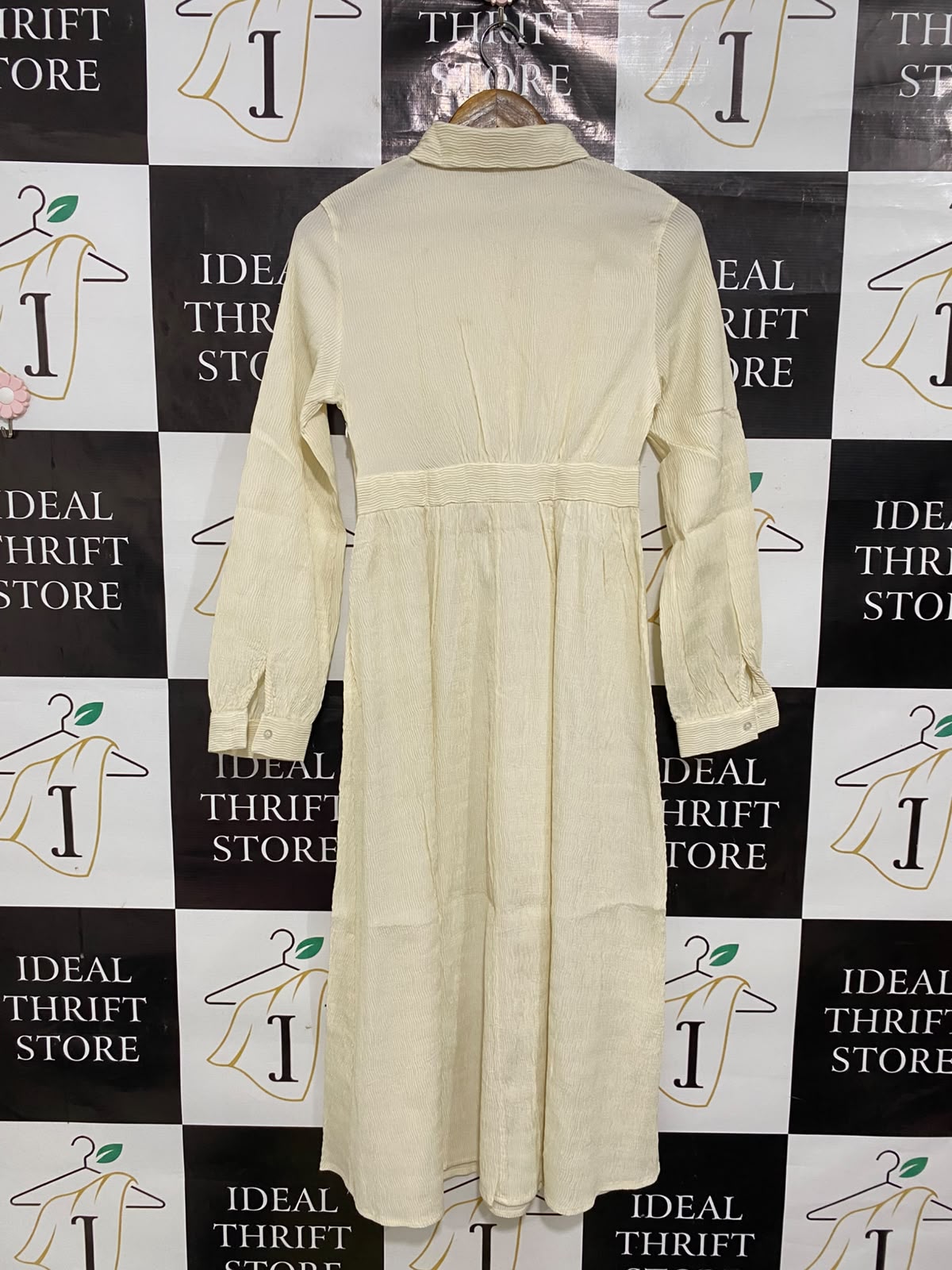SHEIN |XS| BUST 15| A41| CREAM STRIPED SHIRT-STYLE LONG-SLEEVE UTILITY MIDI DRESS