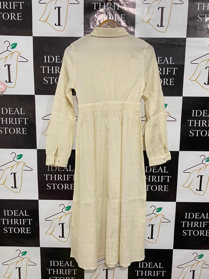 SHEIN |XS| BUST 15| A41| CREAM STRIPED SHIRT-STYLE LONG-SLEEVE UTILITY MIDI DRESS