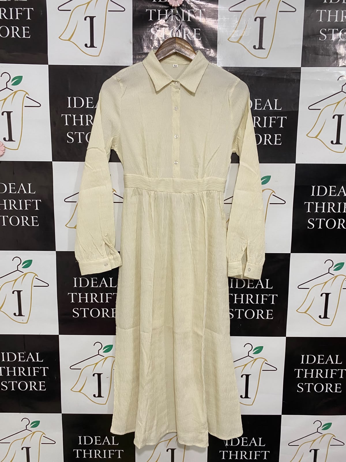SHEIN |XS| BUST 15| A41| CREAM STRIPED SHIRT-STYLE LONG-SLEEVE UTILITY MIDI DRESS