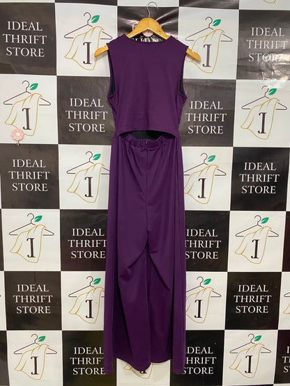 HALARA |S| BUST 15| A41| PURPLE V-NECK SLEEVELESS UTILITY WIDE-LEG JUMPSUIT