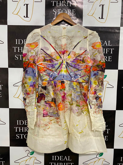 ZIMMERMANN |S| BUST 17| A41| MULTICOLOR FLORAL STRAPPY ORGANZA UTILITY MINI DRESS
