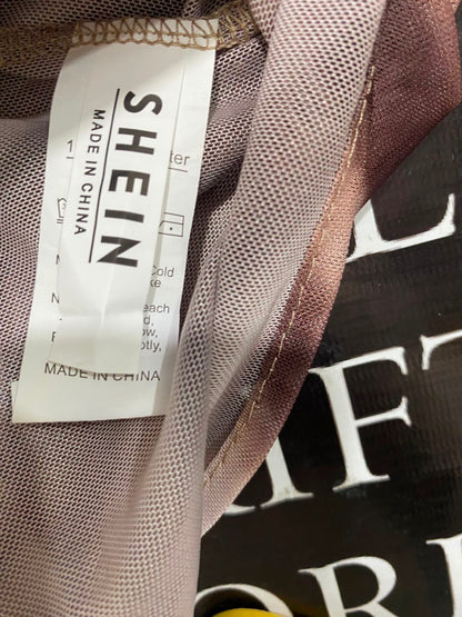 SHEIN |M| BUST 16| A40| BROWN STRIPED MESH BUTTON-UP UTILITY TOP