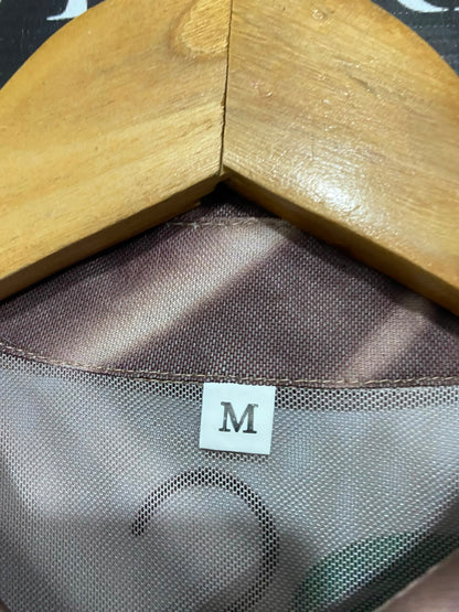 SHEIN |M| BUST 16| A40| BROWN STRIPED MESH BUTTON-UP UTILITY TOP