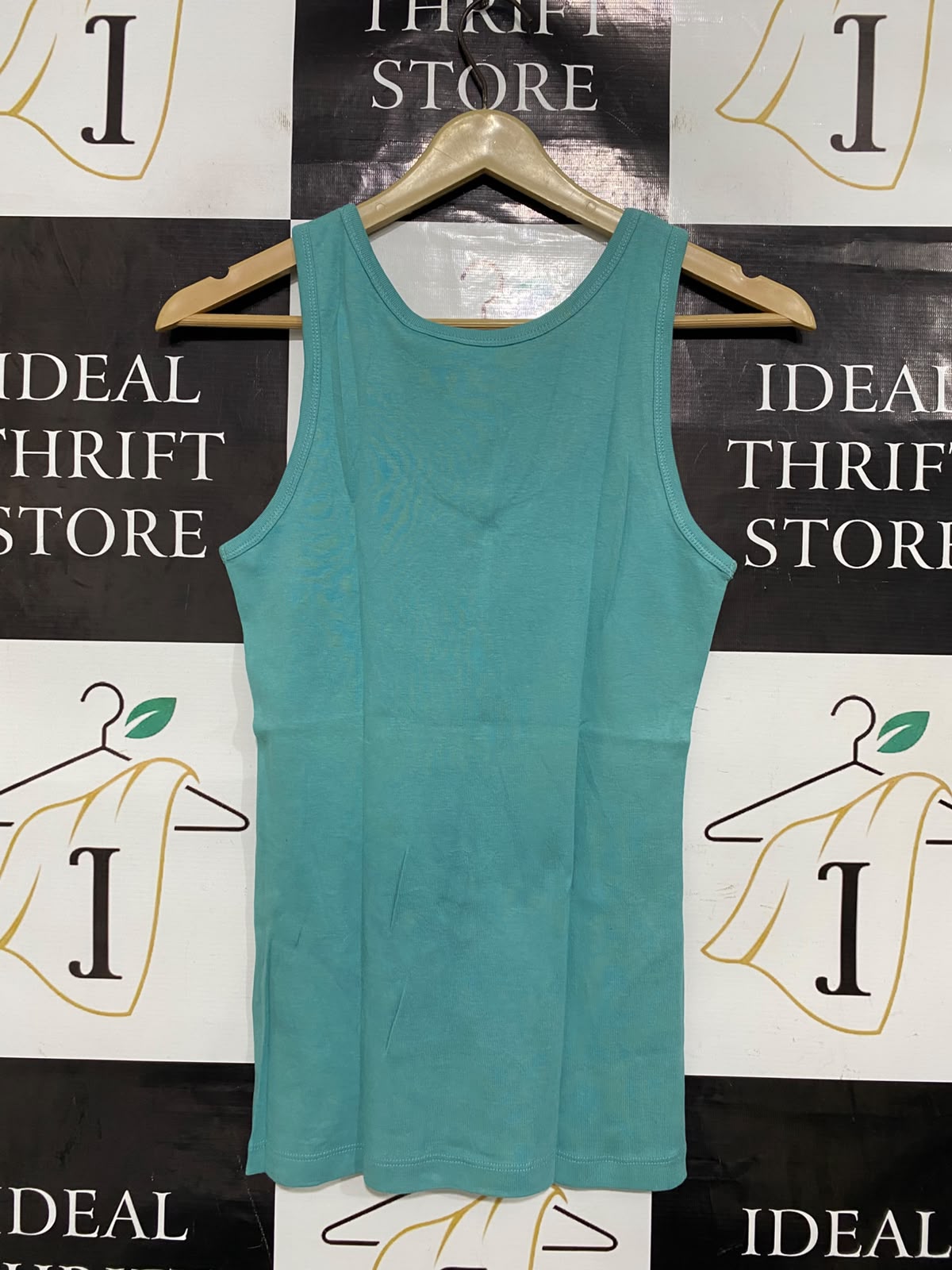 ESPRIT |S| BUST 14| A40| TEAL BLUE RIBBED COTTON UTILITY TANK TOP