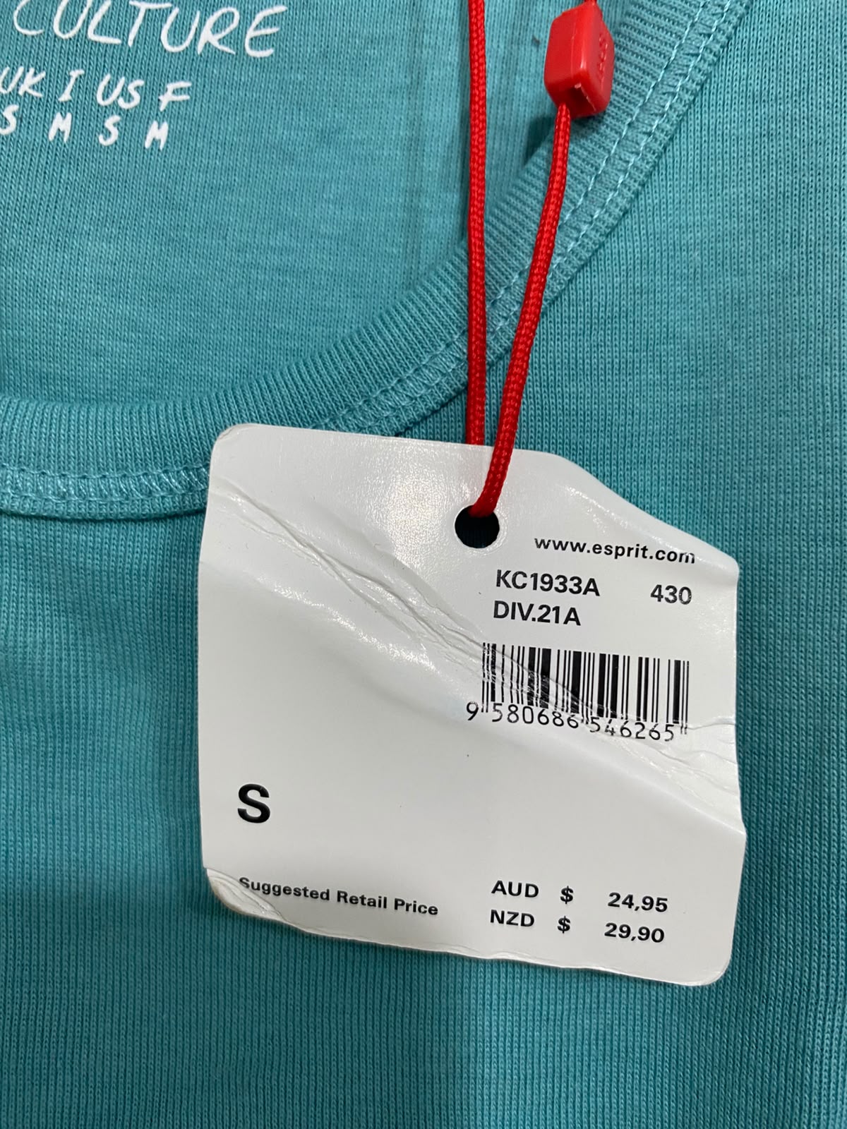 ESPRIT |S| BUST 14| A40| TEAL BLUE RIBBED COTTON UTILITY TANK TOP