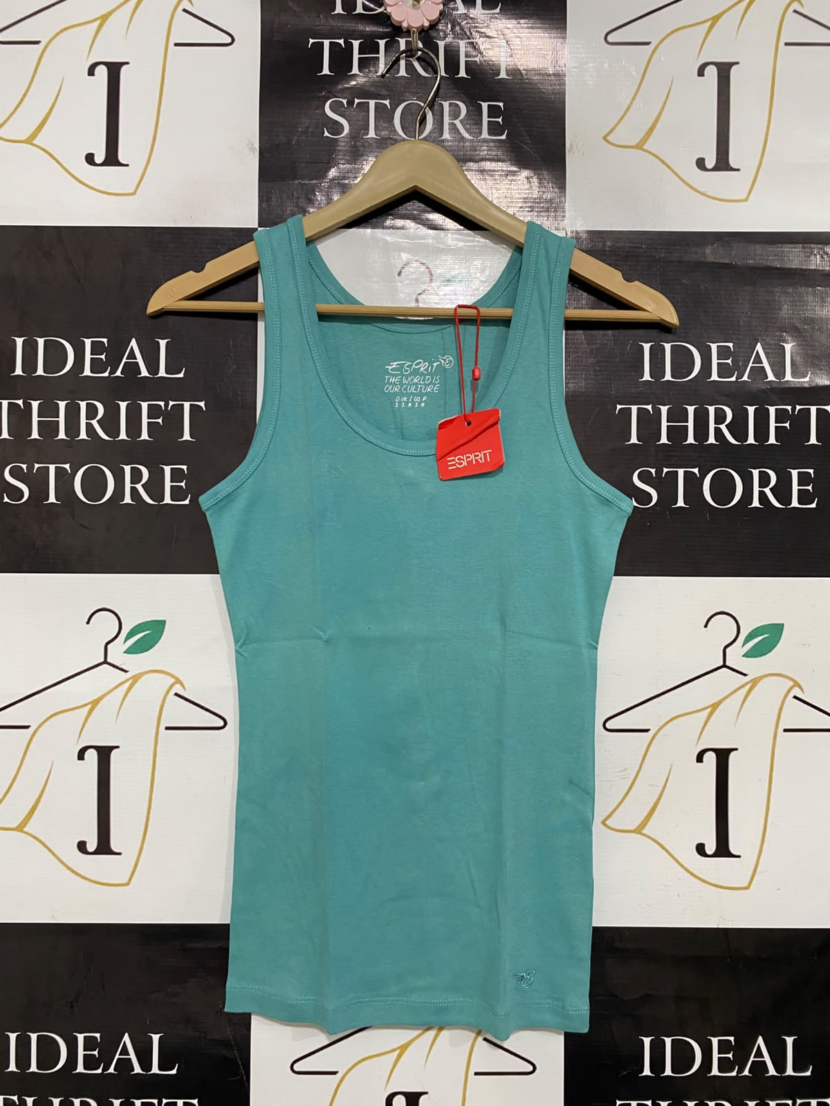 ESPRIT |S| BUST 14| A40| TEAL BLUE RIBBED COTTON UTILITY TANK TOP