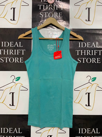 ESPRIT |S| BUST 14| A40| TEAL BLUE RIBBED COTTON UTILITY TANK TOP
