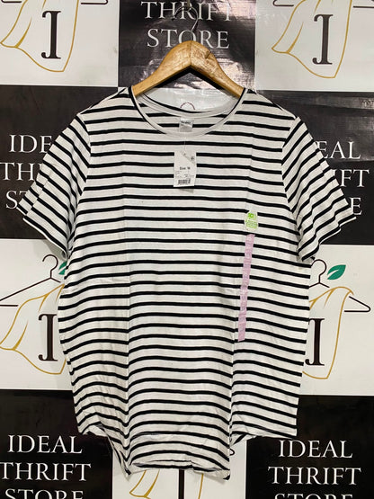 ANKO |L| BUST 21| A40| BLACK AND WHITE STRIPED TENCEL UTILITY T-SHIRT
