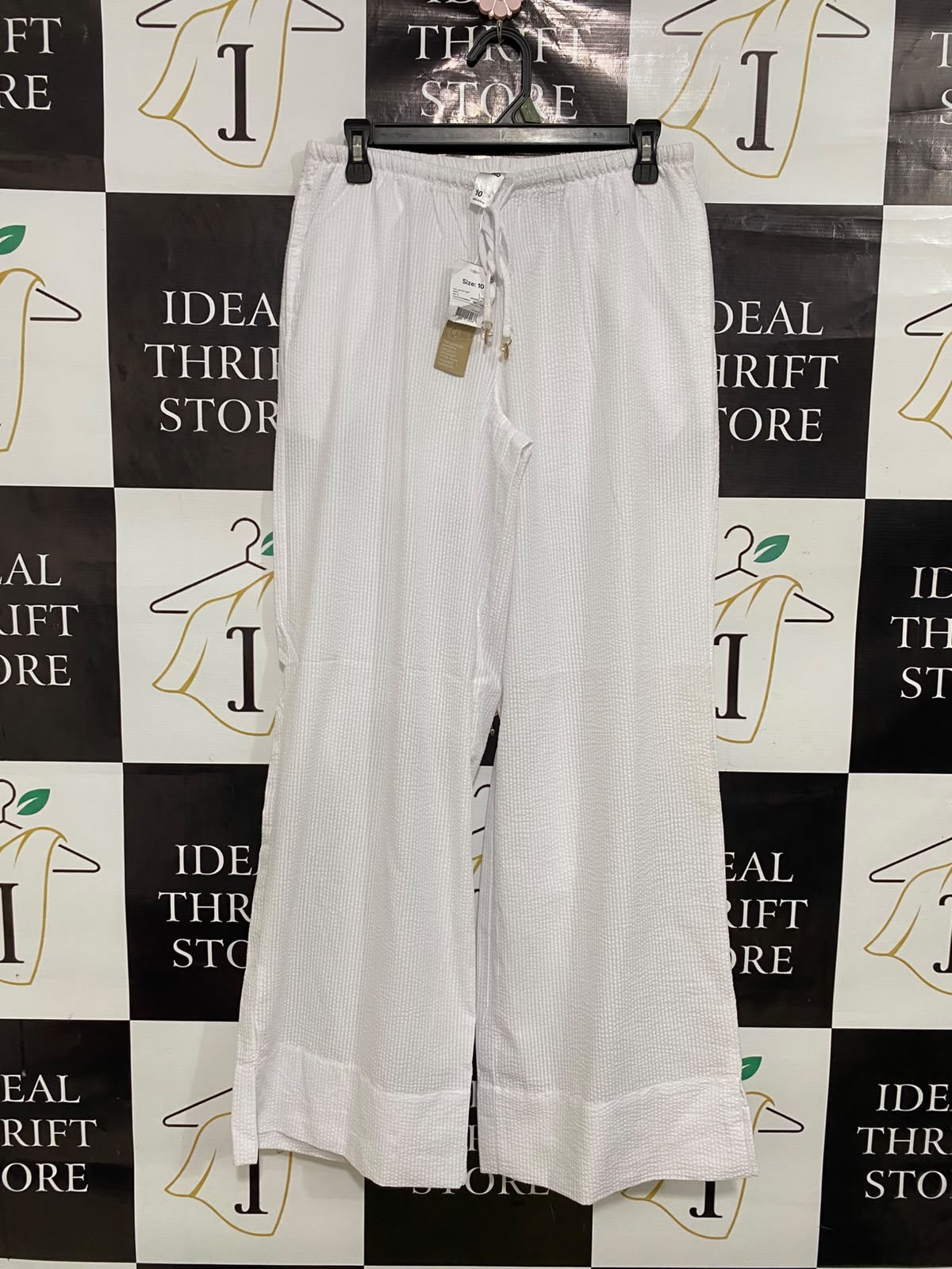ANKO |M| WAIST 28| A40| WHITE STRIPED WIDE-LEG DRAWSTRING UTILITY TROUSERS