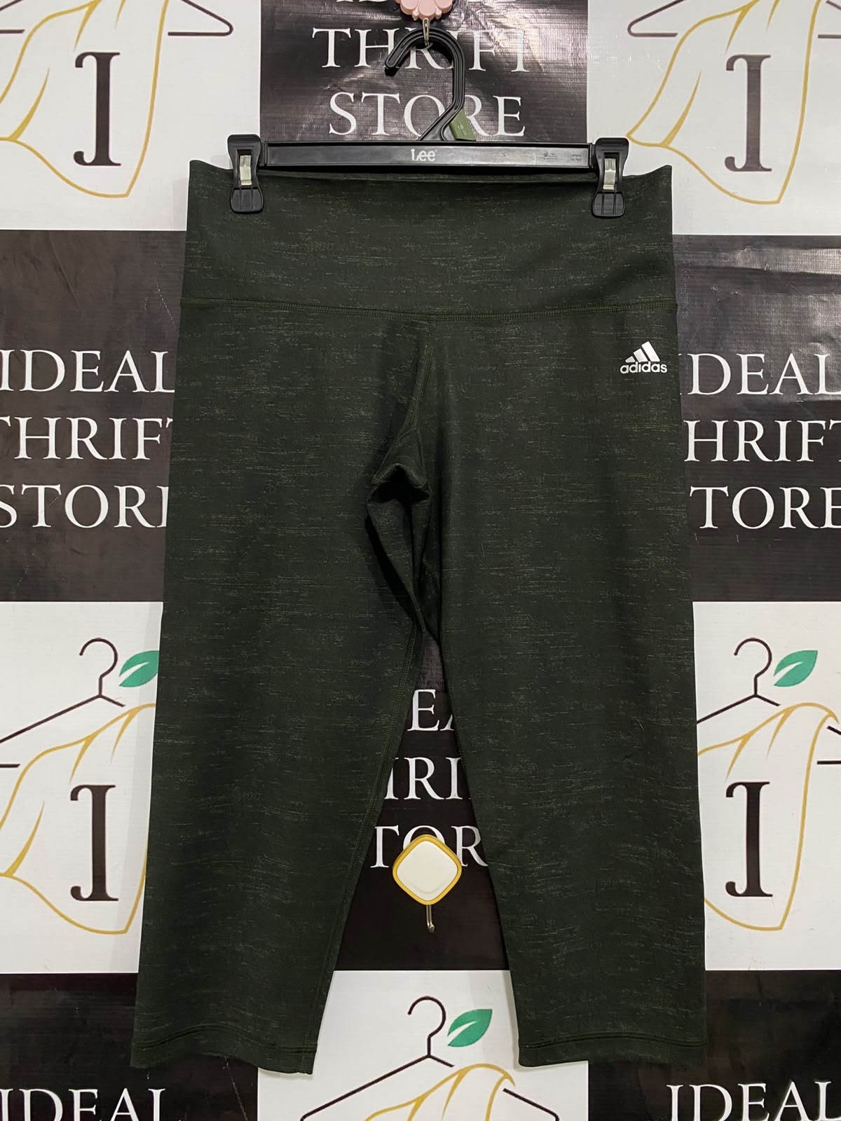 ADIDAS |M| WAIST 28| A40| OLIVE GREEN HEATHERED PERFORMANCE CROPPED LEGGINGS