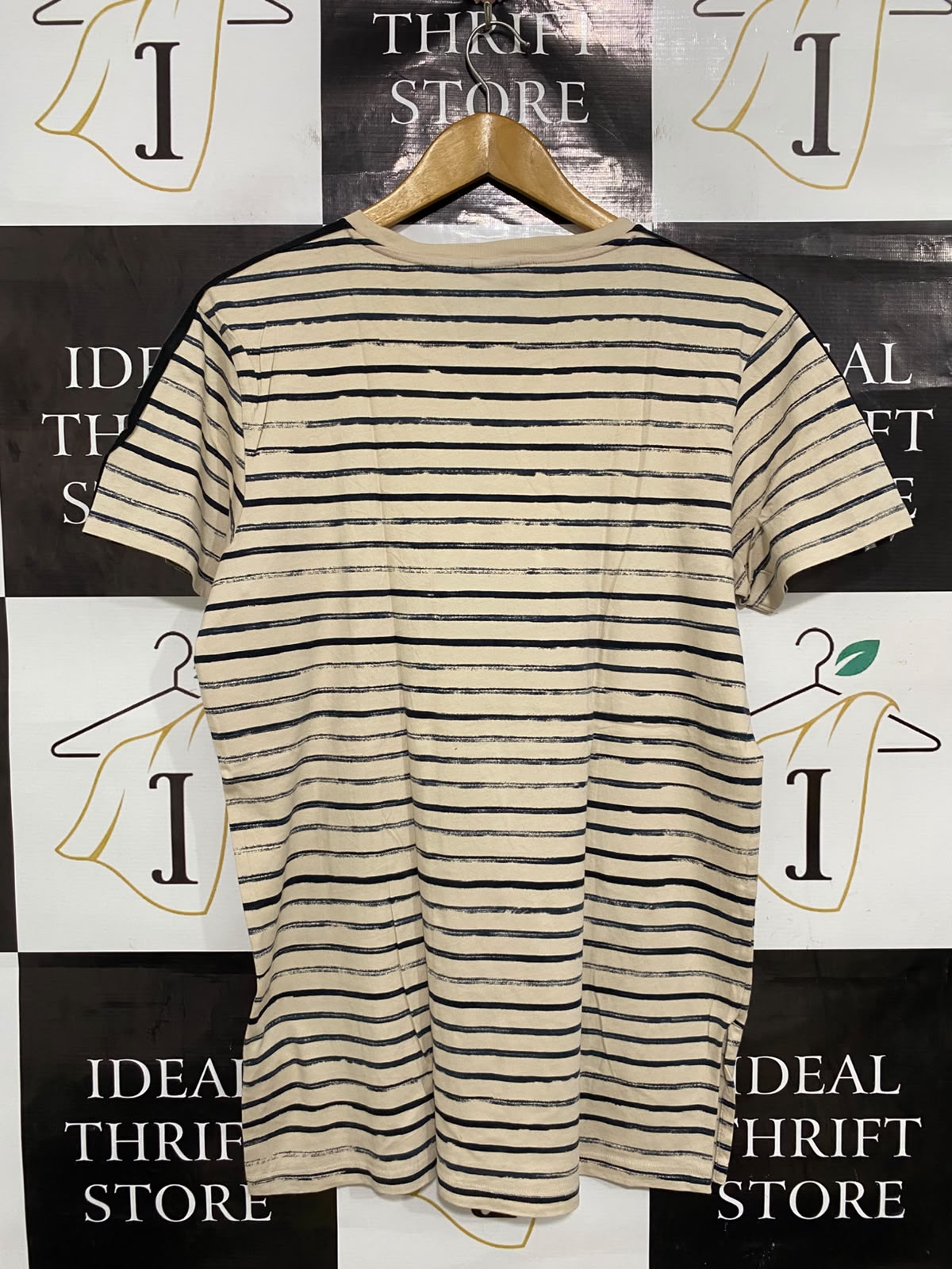 ADIDAS |S| BUST 20| A40| BEIGE STRIPED THREE-STRIPE UTILITY T-SHIRT