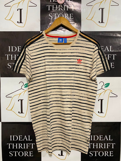 ADIDAS |S| BUST 20| A40| BEIGE STRIPED THREE-STRIPE UTILITY T-SHIRT