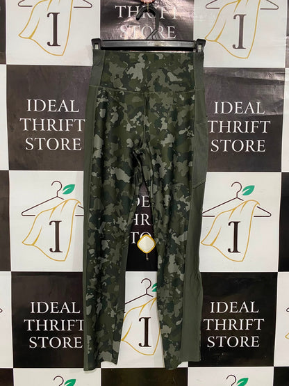 DOMYOS |XXS| WAIST 20| A40| GREEN CAMO PANELLED PERFORMANCE UTILITY LEGGINGS